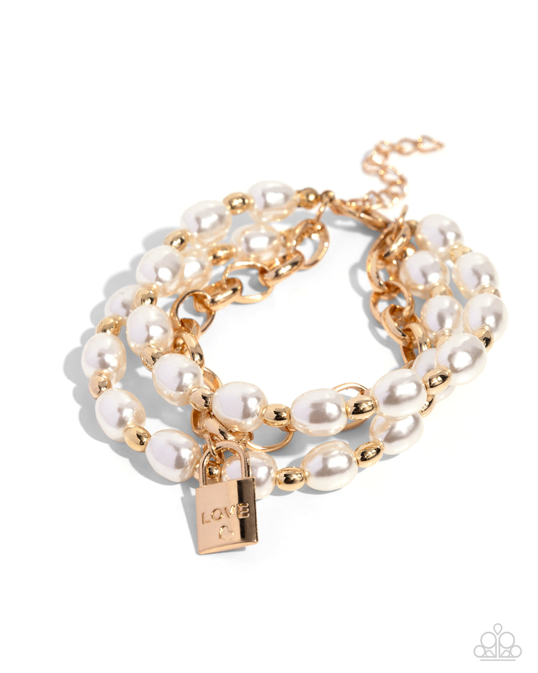 LOVE-Locked Legacy Gold Pearl Bracelet Paparazzi-780