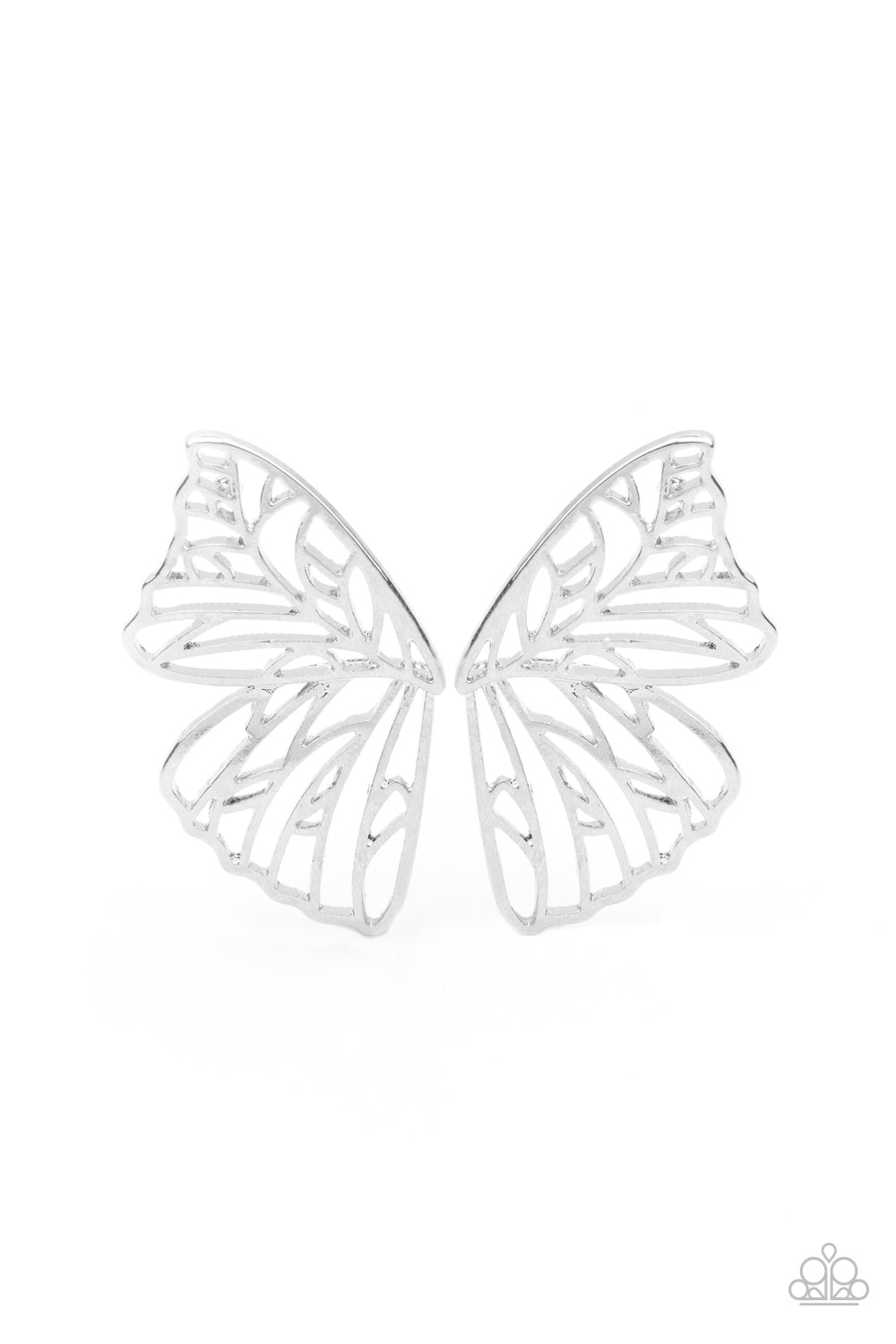 Butterfly Frills Silver Post Earrngs Paparazzi-217