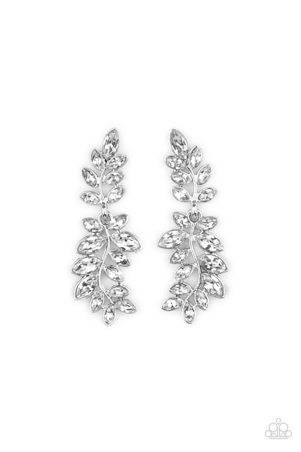 Frond Fairytale White Rhinestone Earrings Paparazzi-386