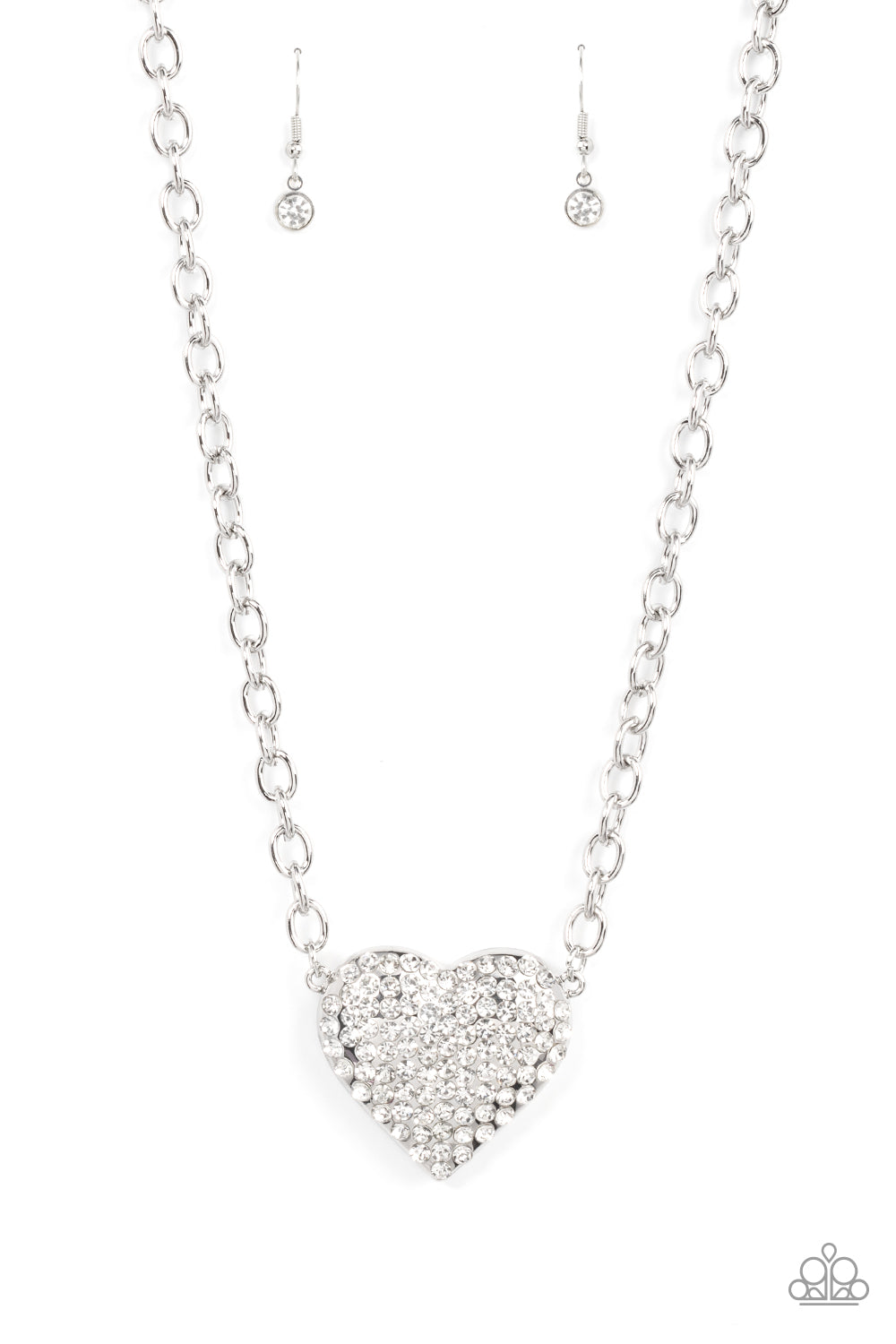 Heartbreakingly Blingy White Heart Necklace Paparazzi-473