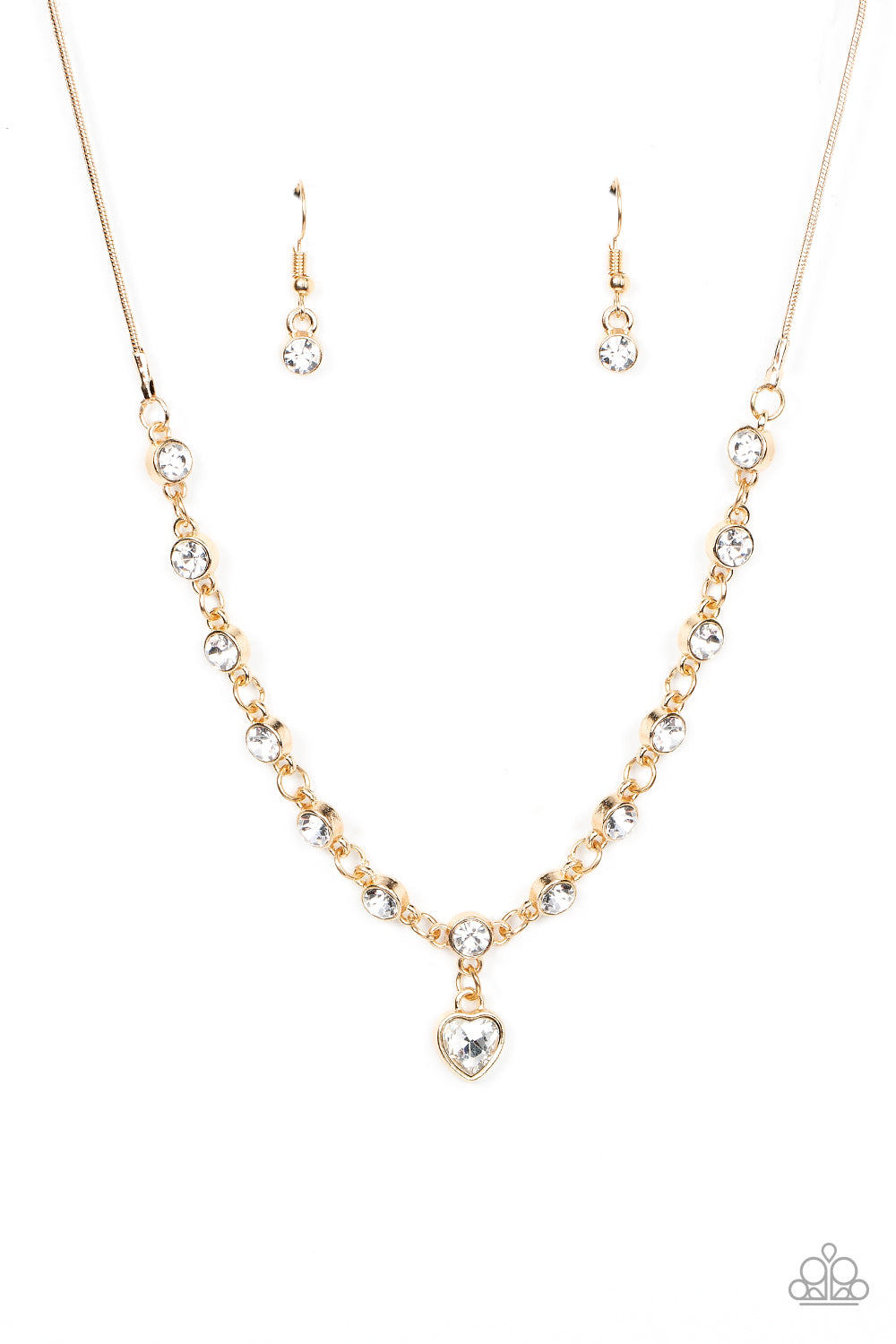 True Love Trinket Gold Heart Necklace and Truly Lovely Heart Bracelet Set Paparazzi-458