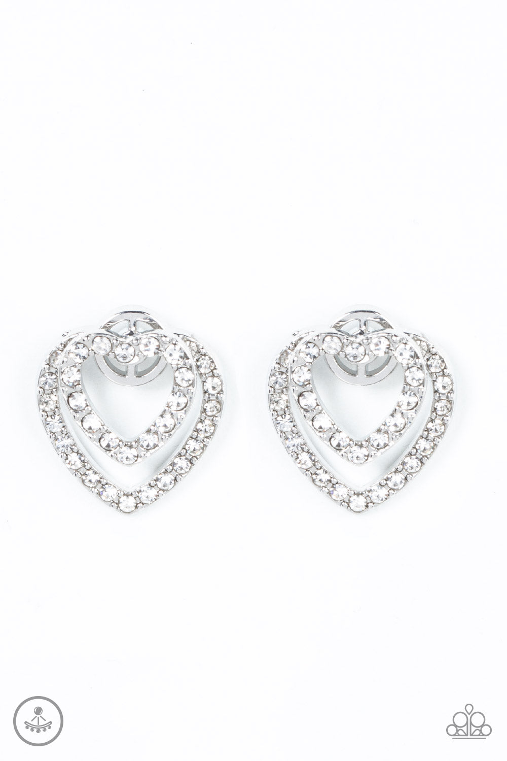 Ever Enamored White Heart Rhinestone Earrings Paparazzi-485