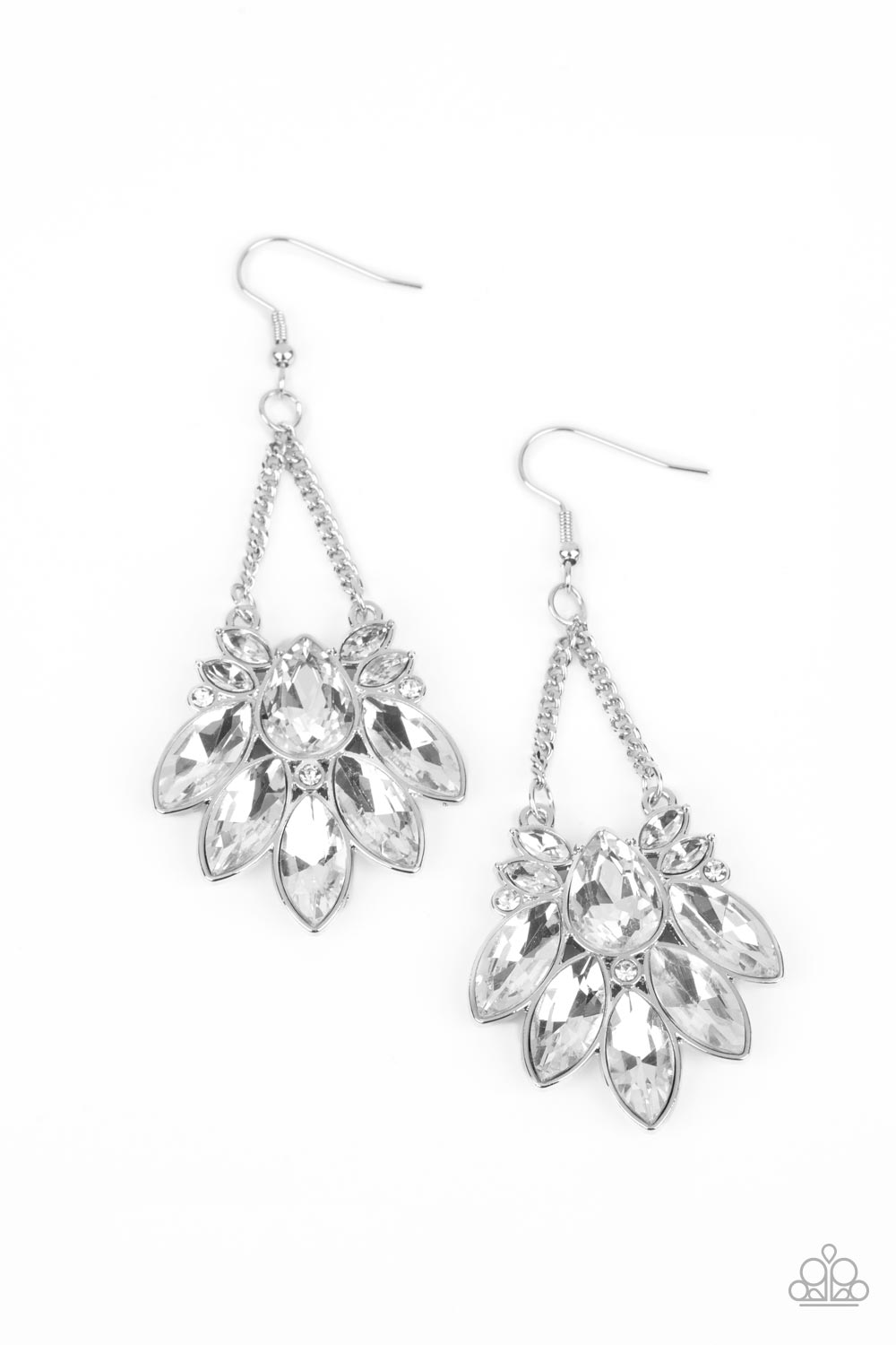 Prismatic Pageantry White Rhinestone Earrings Paparazzi-634