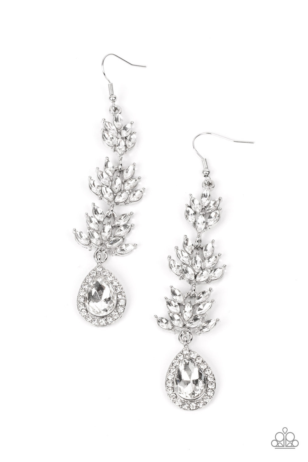 Water Lily Whimsy White Rhinestone Earrings Paparazzi-708