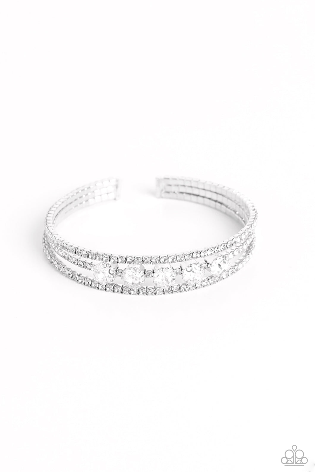 Lucid Layers White Rhinestone Bracelet Paparazzi-722