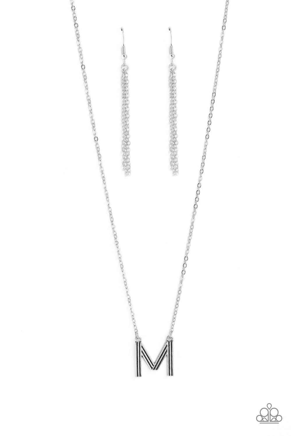 Leave Your Initials Neckalace- Silver - M Paparazzi-731