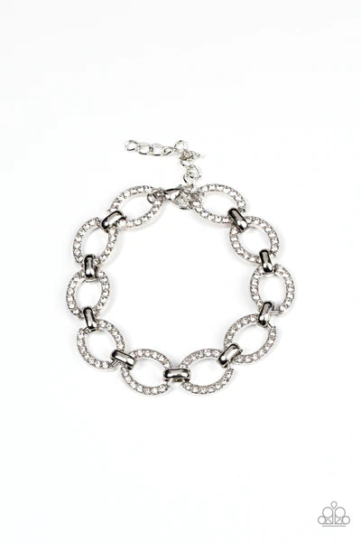 Date Night Debonair White Rhinestone Bracelet Paparazzi- 494