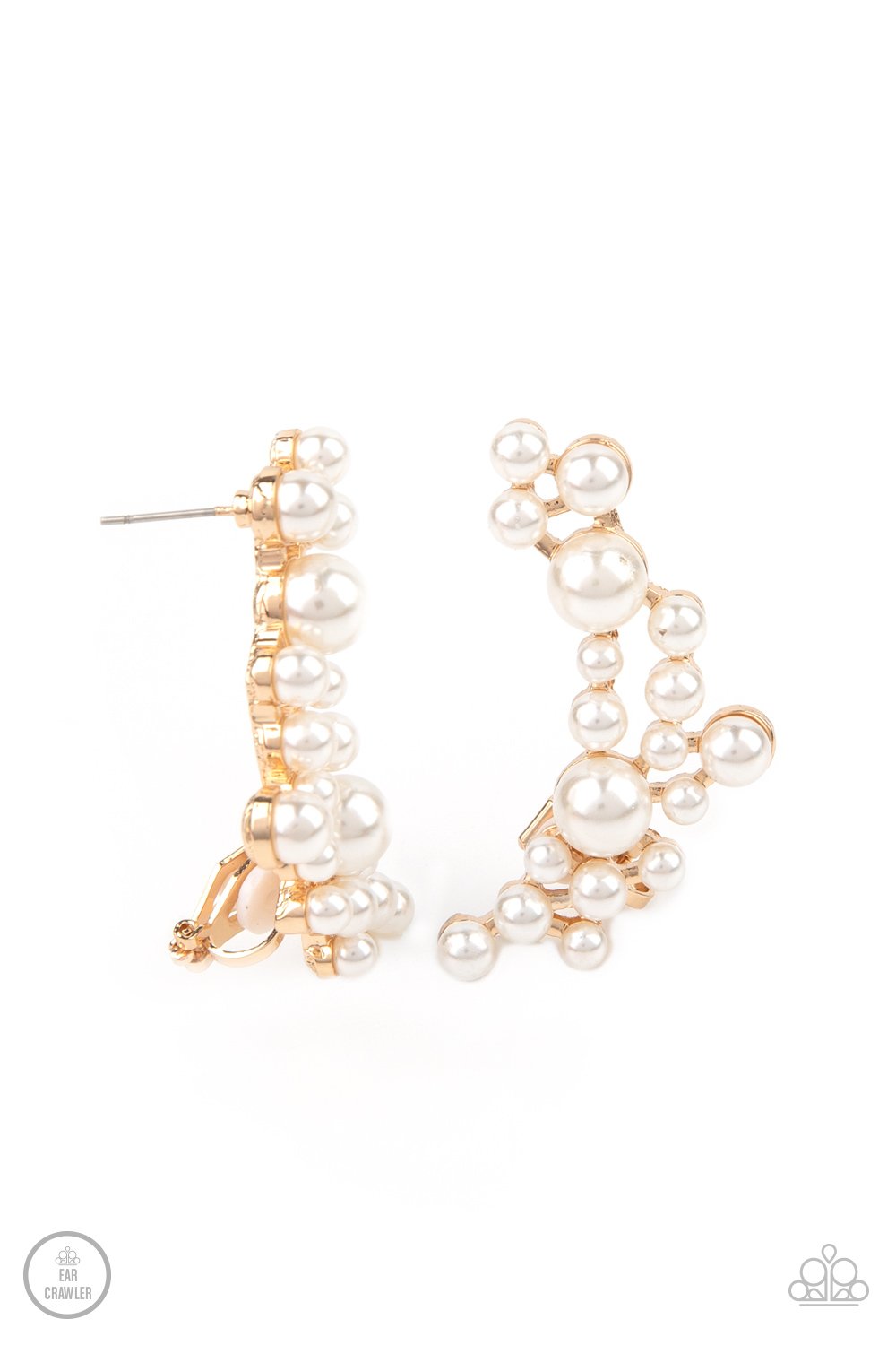 Metro Makeover Gold Post- Pearl Crawler Earring Paparazzi