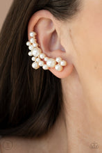 Load image into Gallery viewer, Metro Makeover Gold Post- Pearl Crawler Earring Paparazzi
